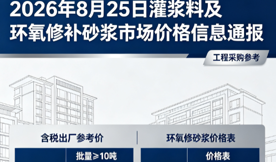 遂宁2026年8月25日灌浆料及环氧修补砂浆市场价格信息通报
